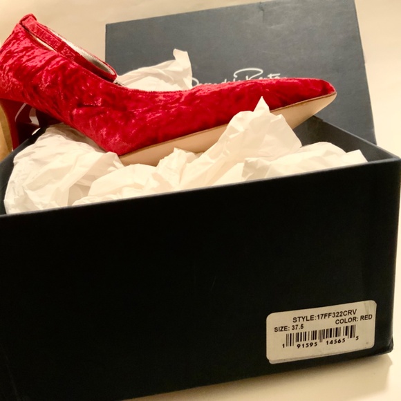Oscar de la Renta Shoe Red Velvet Heels Stiletto Heel Dress Designer Shoes 37.5 - Picture 6 of 16